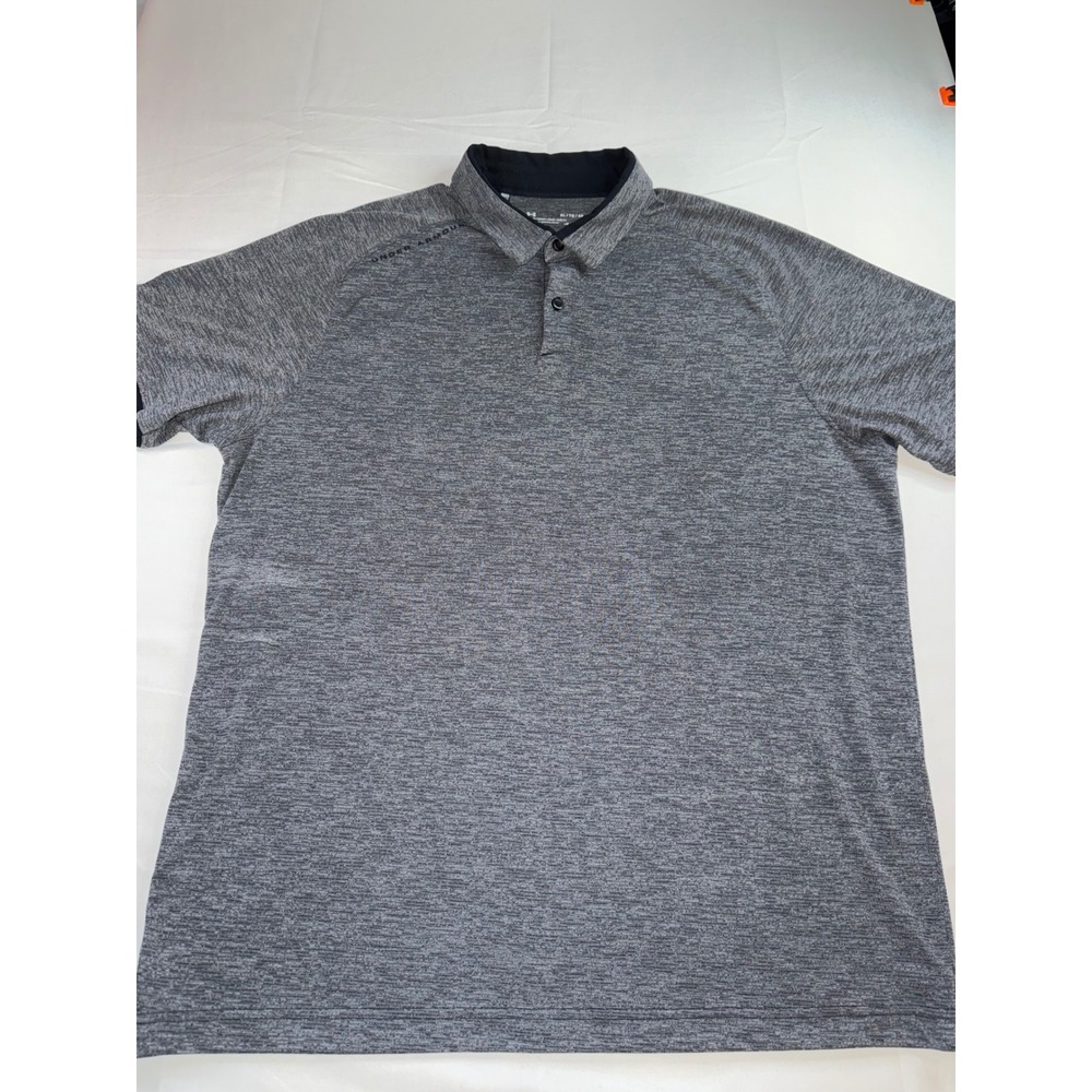 Under Armour Mens HeatGear Polo Shirt XL Gray Heathered Loose Fit Golf Top